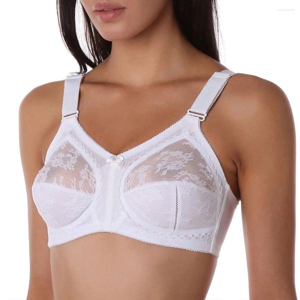 Reggiseni Bianco Donna Reggiseno sfoderato Pizzo sexy Copertura totale Ultra sottile Wireless Cinghie regolate Minimizer Plus Size B C D DD E Coppa