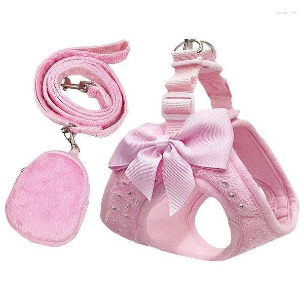 Collari per cani Imbracatura per cani di piccola taglia Gatti Decorazione con diamanti Gilet per animali domestici Guinzaglio Set regolabile Accessori