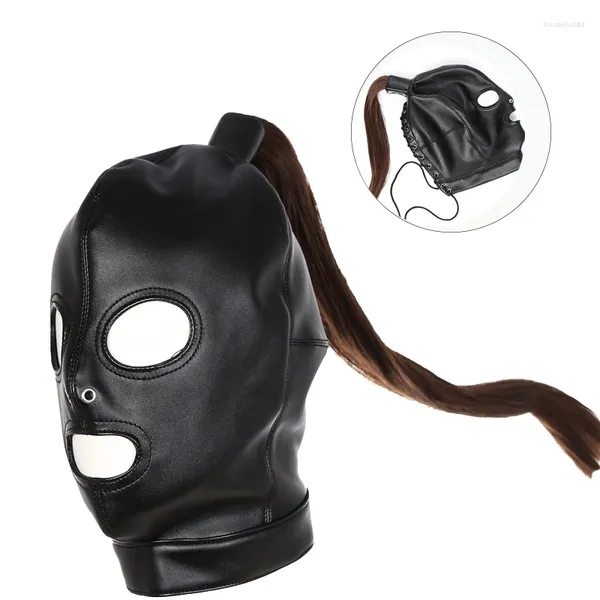 Party Supplies Unisex Latex Haube Maske Lustige Männer Frauen PU Leder Masken Mit Haar Karneval Spiele Kopfbedeckung Cosplay Sexy Zubehör