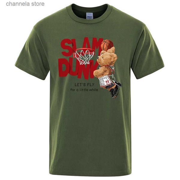 T-shirt da uomo Teddy Bear Slam Dunk LetS Fly For A Little While T-shirt da uomo in cotone traspirante Tee Abbigliamento Top estivi T-shirt allentata Harajuku T240202