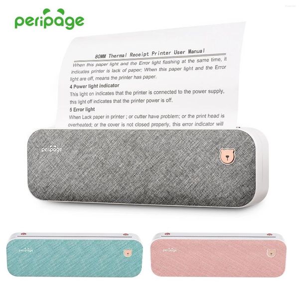 Impressora de papel PeriPage A4, transferência térmica direta, sem fio, móvel, Po, USB, BT, suporte para conexão, largura de 2 ''/3''/4''