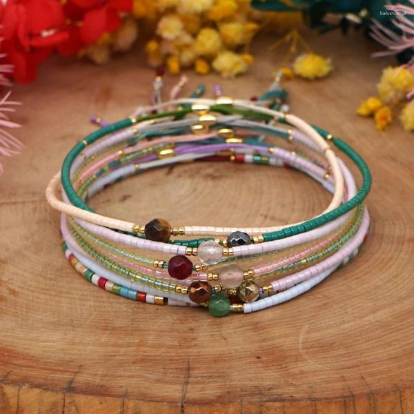 Braccialetti con ciondoli BohoBliss Pietra naturale Miyuki con perline per donna Gioielli dal design semplice Corda regolabile in vetro Piccolo braccialetto