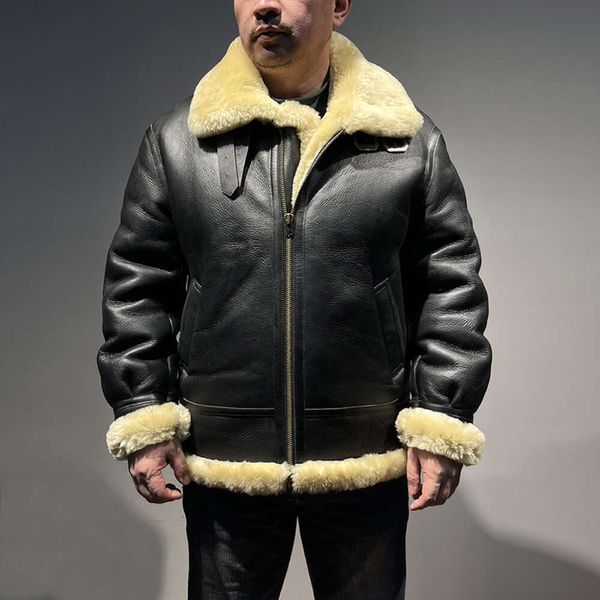 Cotone americano versione europea B3 pelle di pecora pelliccia integrata bavero da uomo più taglia grassa semplice giacca in vera pelle XDNY