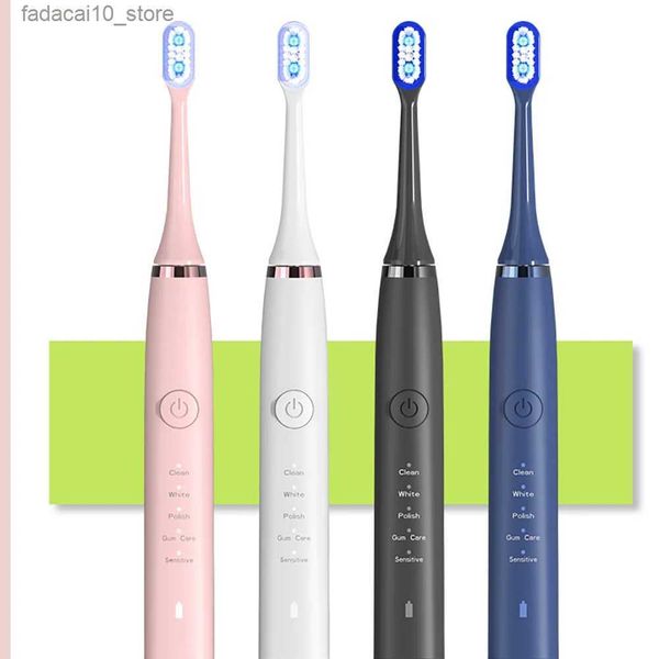 Escova de dentes LED Lâmpada Bead Elétrica Escova de Dentes Sonic Ultrasonic Escova de Dentes Limpador Adulto Automático Inteligente Branqueamento de Dentes USB Recarregável Q240202