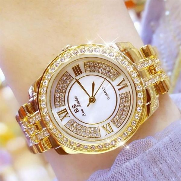 Elegante trendcy relógios ouro prata cor rosa ouro ins cheio de diamantes vestido feminino relógios brilhantes elegantes meninas gift307q