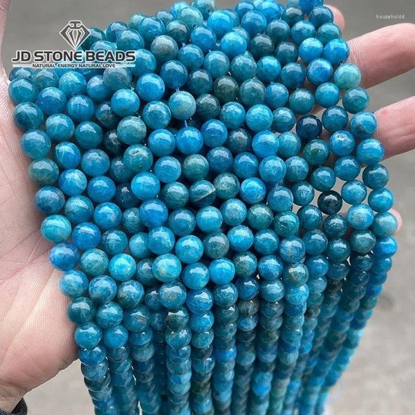 Pietre preziose sciolte Perline di apatite blu naturale di qualità 3A Perlina distanziatrice rotonda per creazione di gioielli Bracciale con ciondoli fai da te Accessroy 6 8 10mm 15 