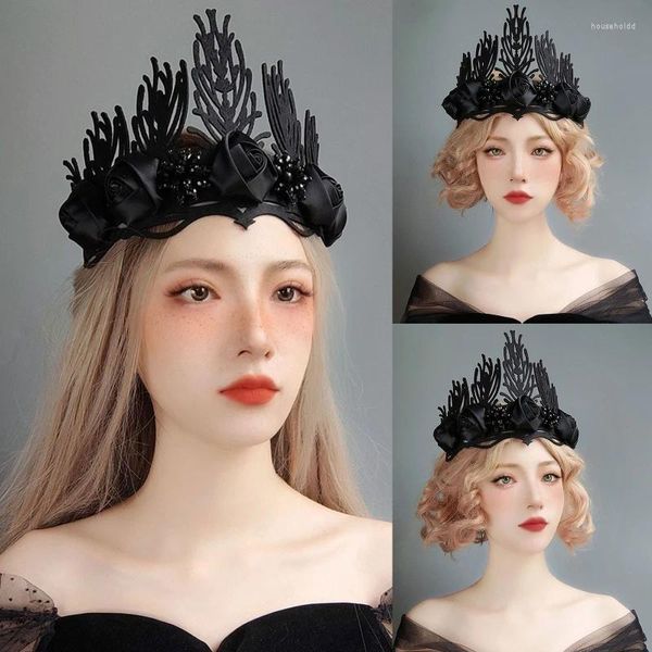 Articoli per feste Fascia per strega nera Diavolo Morte Fiori Testa Corona Copricapo Tiara Copricapo Accessori per palline di Halloween per donna