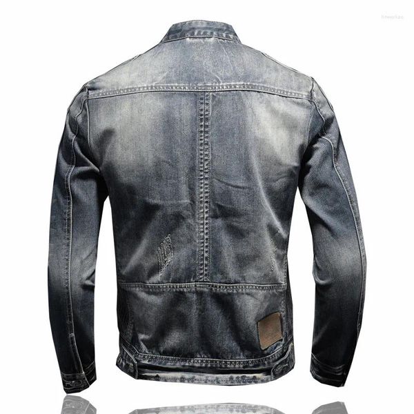 Jaquetas masculinas Zipper Design Denim Jaqueta Homens de Alta Qualidade Primavera Outono Jeans Casaco Gola Slim Fit Motobiker para M-5XL