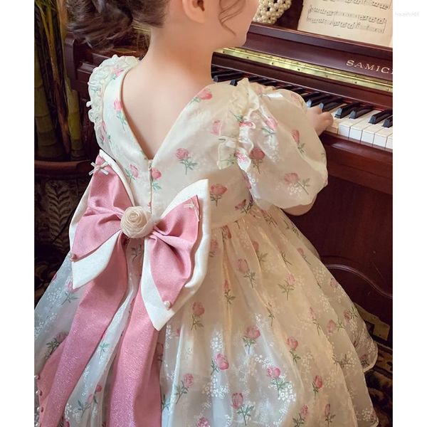 Abiti per ragazze Ragazze di fiori Principessa Fiocco Baby Wedding Party Vestito da trascinamento Adolescente Bambini Bambini Abiti eleganti Abiti per 3-15 anni