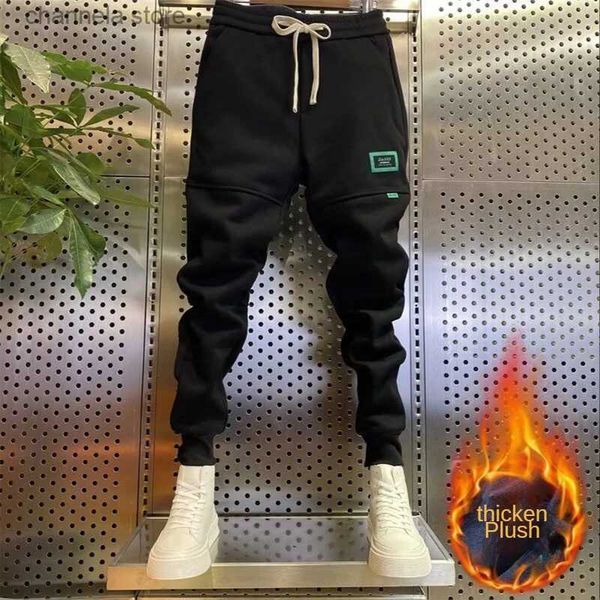 Calças masculinas calças de trilha dos homens 2022 calças esportivas de inverno joggers lã lã calças largas bordado carta sweatpants frete grátis t240202