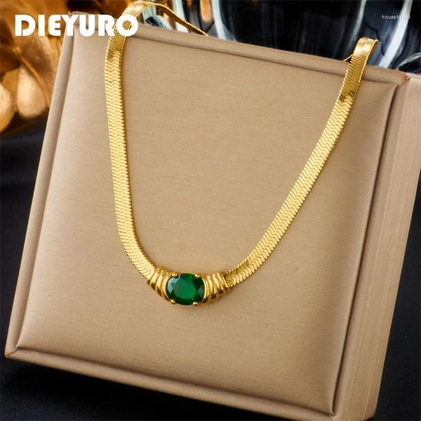 Collane con pendente DIEYURO Collana in acciaio inossidabile 316L ovale verde zircone bianco per le donne Ragazza tendenza collo catena girocollo gioielli regalo