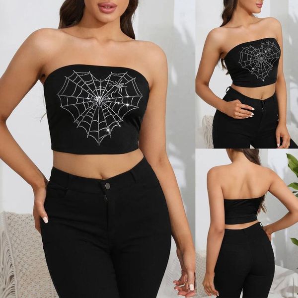 Canottiere Serbatoi Bustier da donna Crop Top Corsetto in rete Push Up Strass Tubo da donna Jags Custodia per occhiali sottile Top per le donne