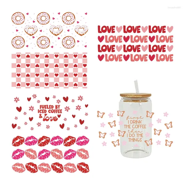 Fensteraufkleber UV DTF Cup Wrap Transfers Valentinstag Wasserdicht für Glasdekoration D6058