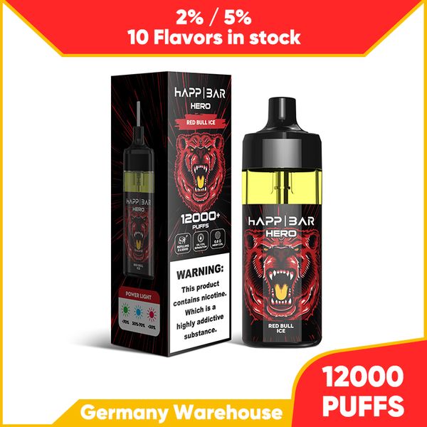 Happ Bar Vape 12000 Puff 12k Einweg-650-mAh-Vapes-Stift E-Zigaretten-Ölbecher Separate Mesh-Spule 2% 5% nachfüllbarer Verdampfer Blitz-LED-Licht EU-Lagerversand