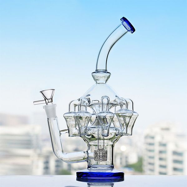 Blauer Shisha-Bubbler, spezielle Glaswasserpfeife mit komplizierter Produktion, Recycler, Shisha-Ölplattformen, Zyklonbong