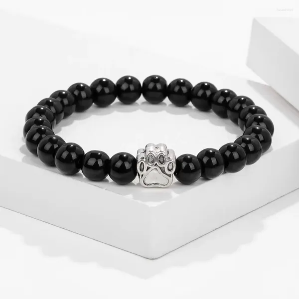 Charm Armbänder Naturstein Schwarzer Onyx Perlen Freund Hund Pfotenabdruck Homme Femme Haustierliebhaber Strench Schmuck Geschenke