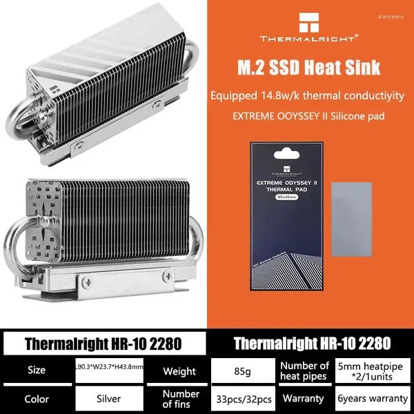 Refrigeração de computador Thermalright HR-10 2280 M.2 Unidade de estado sólido AGHP Heat Pipe Radiator SSD Cooler totalmente galvanizado