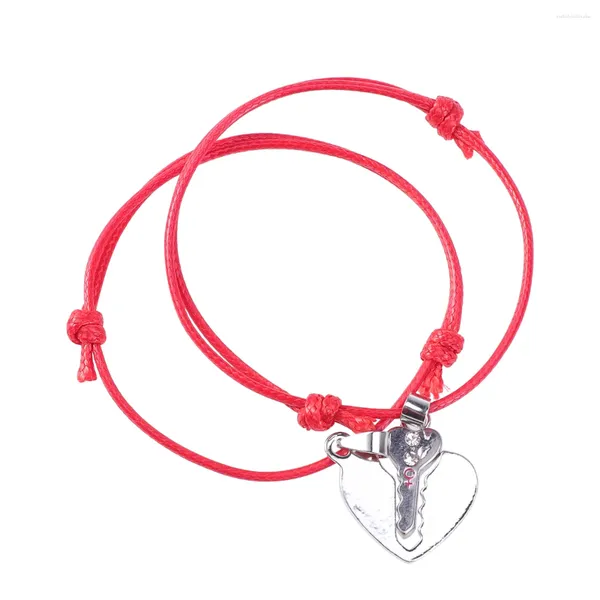 Браслеты-шармы Красный плетеный браслет Ювелирные изделия в форме сердца из нейлона, регулируемый