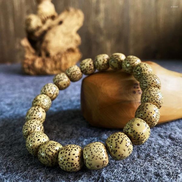 Braccialetti con ciondoli Originale Hainan Xingyue Bodhi Chenzi Olio di pollo Giallo Vecchio tipo Perline a botte Materiale stagionato Buddha da uomo e cordoncino