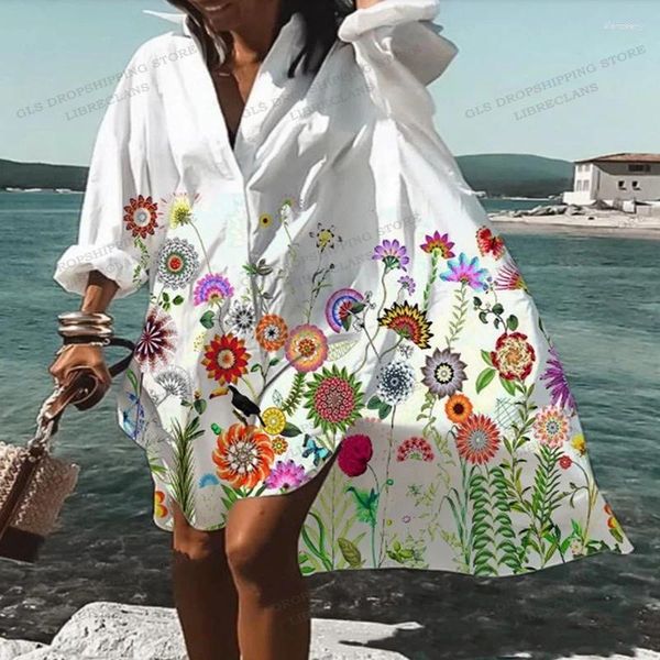 Casual Kleider Übergroßes Kleid Frauen Mode Max Hemd Langarm Party Abend Bohemian Floral Vestidos Robe Strand Sommerkleid