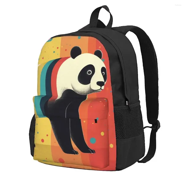 Mochila panda cartoon ilustração plana mulheres poliéster estilo ao ar livre mochilas moda macia sacos de escola mochila