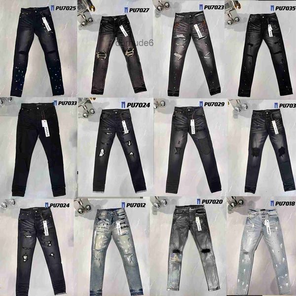 Mens Roxo Jeans Designer Rasgado Biker Slim Straight Skinny Calças True Stack Moda Tendência Marca Vintage Pant KERI
