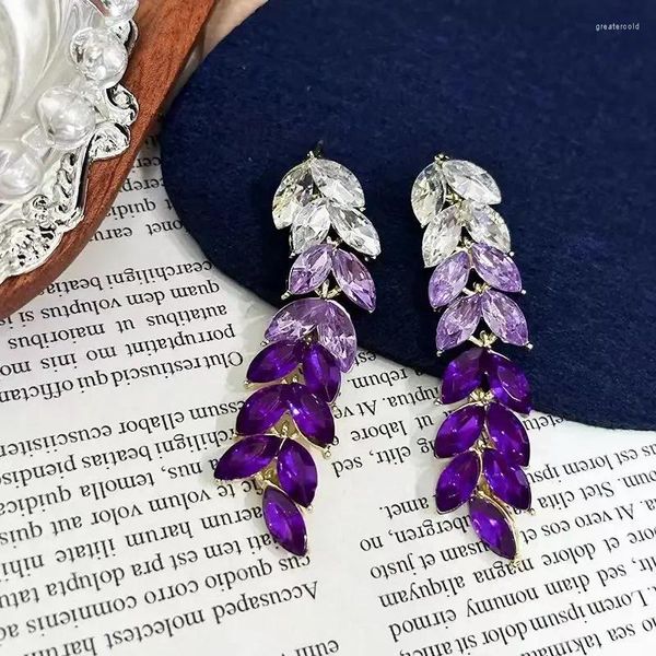 Brincos de luxo design gradiente roxo trigo orelha strass pingente borla moda feminina festa jóias romântico presente aniversário