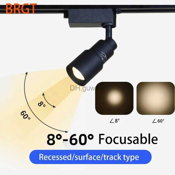 Трековые светильники BRGT Focusable Led Track Light Фокусирующие прожекторы Накладной встраиваемый потолочный светильник Zoom Focus Для дома Магазины Музеи Рельсы YQ240124