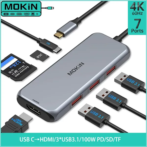 Hub USB C MOKiN 7 in 1: trasforma la tua porta USB-C in una centrale elettrica 4K 60Hz HDMI 3 3.1 SD/TF PD per laptop Mac IPad