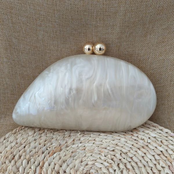 Oval irregular pérola branco acrílico caixa saco de noite senhoras designer luxo festa casamento artesanal bolsas embreagem e bolsas 240131