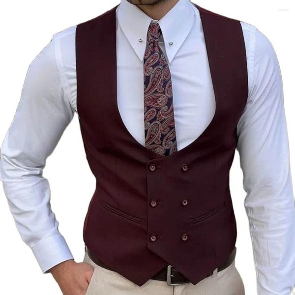 Erkekler takım elbise yeleği rahat v boyun ince fit çift göğüslü yelek damat düğün düğün gilet homme moda ceket 1 adet