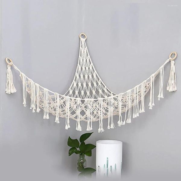 Mobília de acampamento boho brinquedo de pelúcia rede de pelúcia animal decoração de parede net macrame suporte criativo canto pendurado malha organizador de armazenamento macio