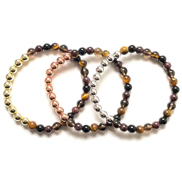 MG2047 Nuovo Design 6 MM Granato Quarzo Fumé Tormalina Nera Occhio di Tigre Gemma Bracciale Donna Cooper Perline Yoga Polso Mala