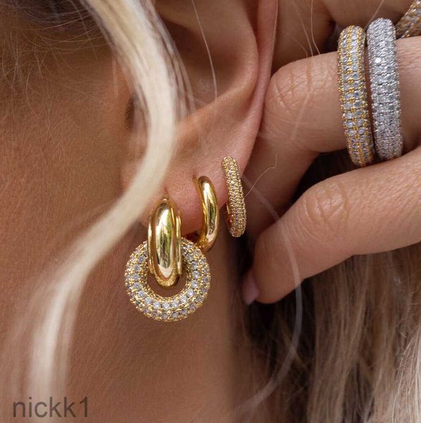 2024 Stud Fashion CZ Zirkon Yuvarlak Huggie Hoop Küpe Kadınlar için Geometrik U ŞEKİL EAR TOPLU HOOPS GOLD PLACED PASTULUĞUN ÇELİK KAYIR LZVW