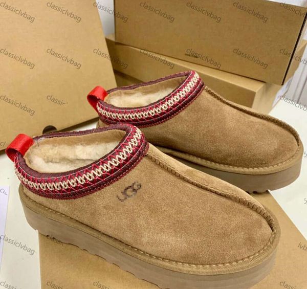 Tasman ugglis''ug Chinelos de pele de castanha Slides de pele de carneiro Shearling Tazz New Mules Mulheres Homens Ultra Mini Bota Plataforma Slip-on Sapatos Camurça Superior Conforto Outono Inverno