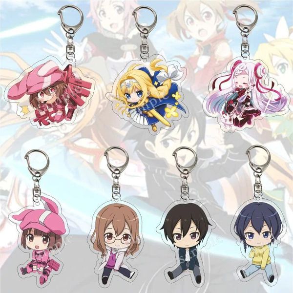 Keychains niedliche Schwertkunst Online Schlüsselbund Asuna Krito Cartoon Figuren doppelseitig Acrylschlüsselkette Anime -Schmuck Geschenk für Fans llaveros