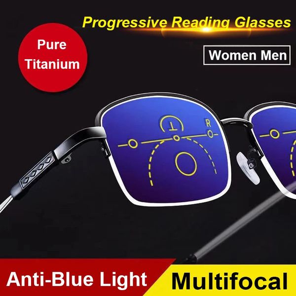 Pure Progressive Anti-Blue Rey Lesebrille Herren Fern- und Nah-Multifokal-Halbrahmen-Geschäftsbrille mit doppeltem Verwendungszweck 2,5 240201