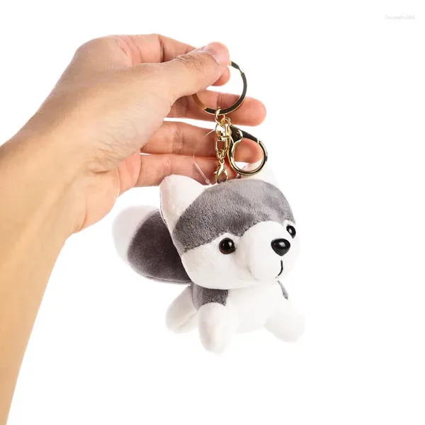 Chaveiros bonito 4-inch husky brinquedo de pelúcia chaveiro com material macio de cristal animal chaveiro acessórios de saco e encantos de telefone