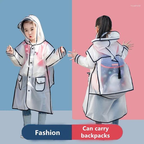 Capas de chuva moda crianças transparente eva plástico meninas meninos capa de chuva viagem impermeável crianças pode segurar mochila casaco de chuva