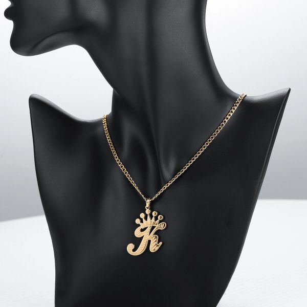 Halsketten Probe Schicht großer Buchstaben Kron Anhänger Gold plattiert personalisierten Schmuck Gegebene Halskette für Frauen/Männer Geschenk