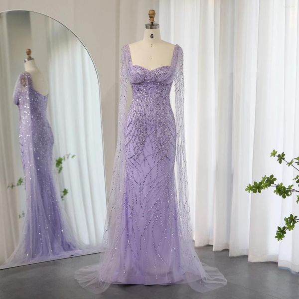 Abiti da festa Sharon Said Sirena lilla Abito da sera Dubai di lusso con maniche a mantella Verde salvia Arabo Abiti da sposa da donna SS237