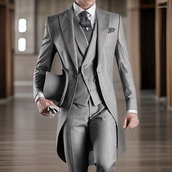 Ternos masculinos de casamento terno 3 pçs noivo smoking formal negócios cauda casaco para baile masculino moda conjunto (jaqueta colete calças) 2024