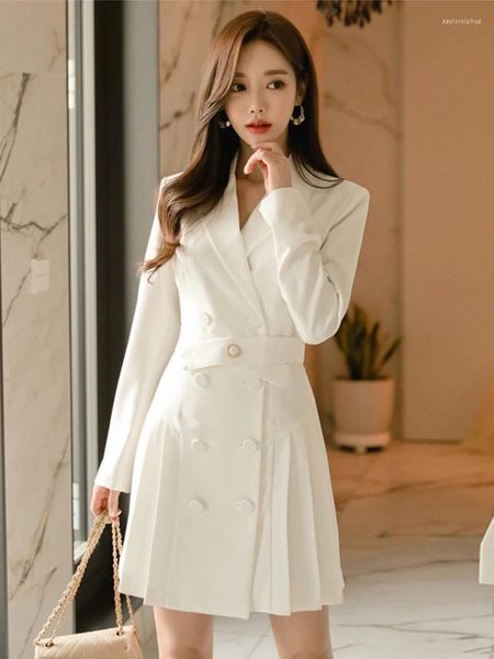 Günlük elbiseler bahar sonbahar resmi çalışma tarzı kısa elbise kadın giyim zarif ofis klasik beyaz ince mini gidip blazer mujer