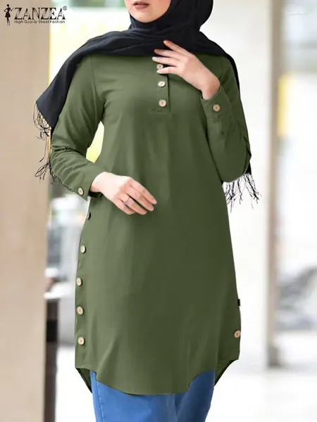 Abbigliamento etnico ZANZEA Camicetta musulmana vintage Solido Top a maniche lunghe Islamico Elegante vacanza Chemise Dubai Turchia Abaya Camicia Blusas