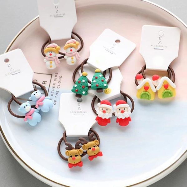 Haarschmuck 2 Stück Weihnachtsseil Mädchen Pferdeschwanzhalter Scrunchies Gummikrawatte Elch elastische Weihnachtsmannbänder