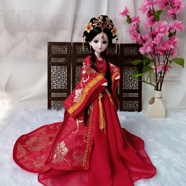 16 BJD Chinês Antigo Boneca Hanfu Roupas Trailing Saia Cocar Fada Princesa Drama Brinquedos para Meninas 240122