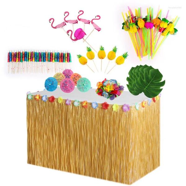 Decoração de festa saia havaiana de palha cor luau grama praia jardim de casamento tropical havaí toalha de mesa