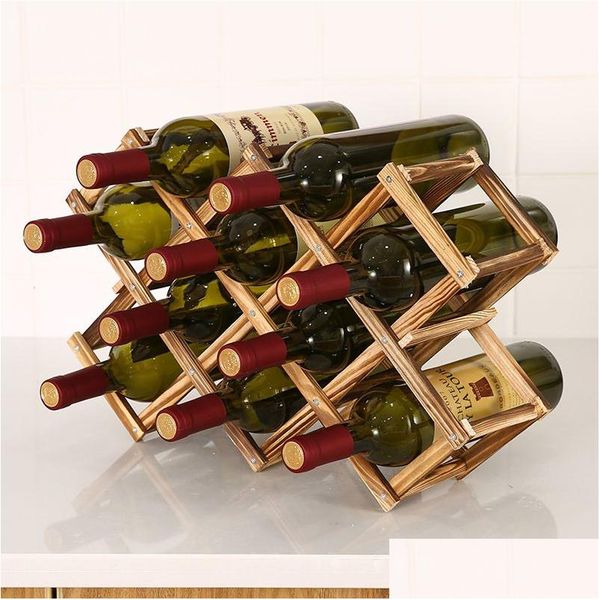 Racks de vinho de mesa Dobrável Garrafa de madeira Rack Home Armário Decoração Armazenamento Organizador Display Vermelho 230531 Drop Delivery Gard Dhde6