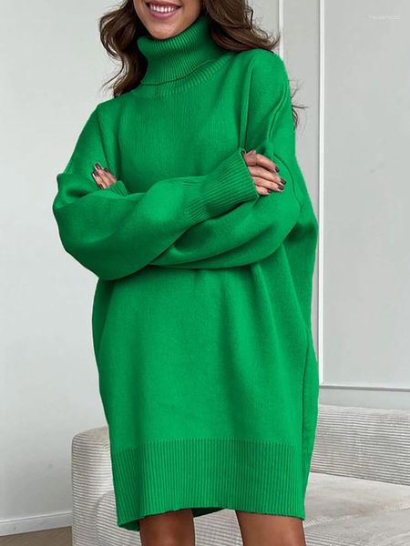 Casual Kleider Rollkragen Winter Pullover Kleid Frauen Oversize Stricken Pullover Lose Langarm Strickwaren Weibliche Elegante Solide