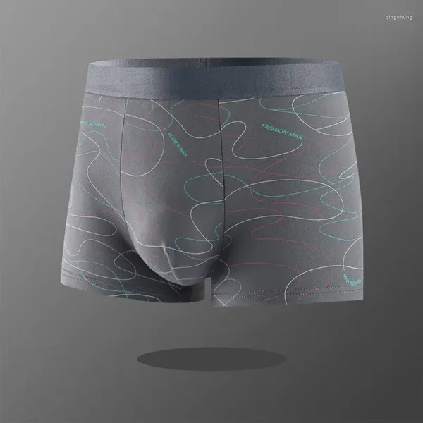 Cuecas estampadas em u calcinha convexa shorts confortáveis de algodão masculino sólido roupa íntima respirável breve lingerie 4xl